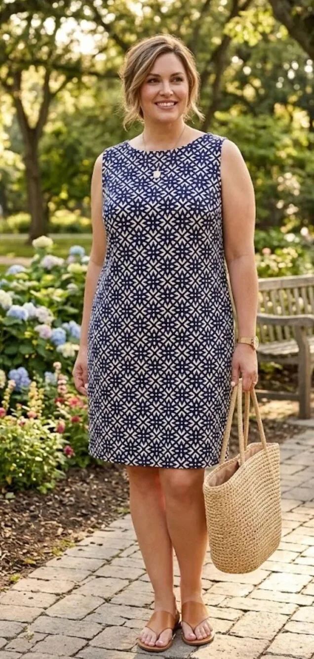 Alyx Shift Dress Sz 16 Navy, Tan, White Geometric New